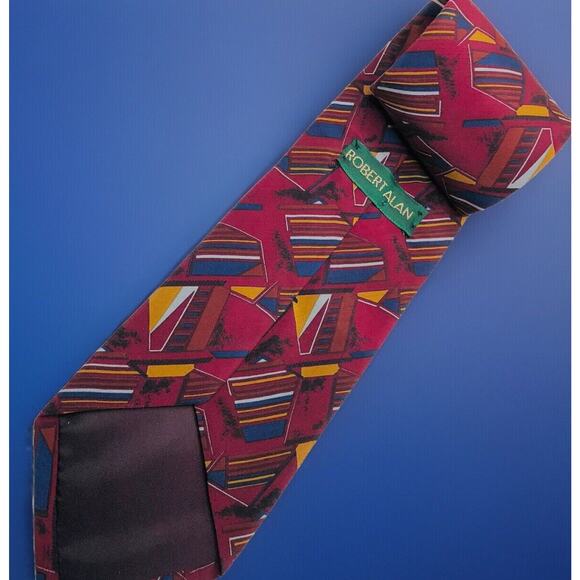 Robert Alan Abstract Tie 55" X 3.75" Red Multi-Color Microfiber Necktie - Picture 3 of 5